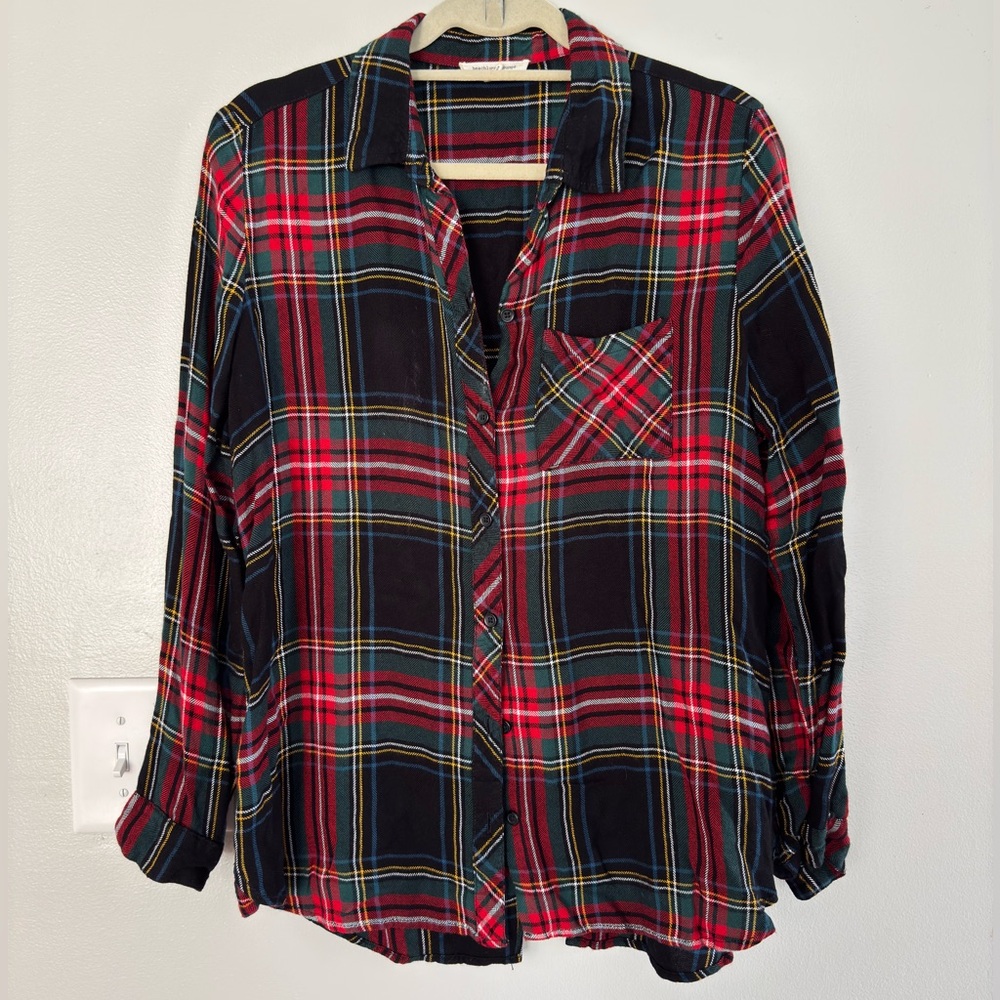 Red and Black Plaid Button-Up Shirt